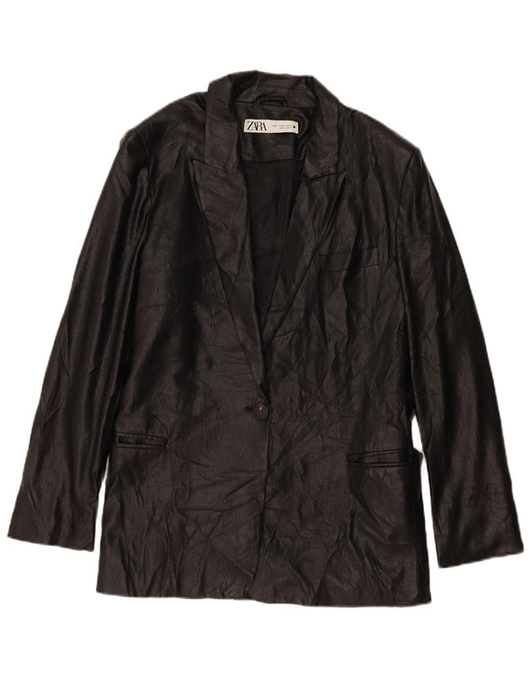 Женский пиджак из искусственной кожи на 1 пуговице Zara UK 18 XL, черный полиэтилен