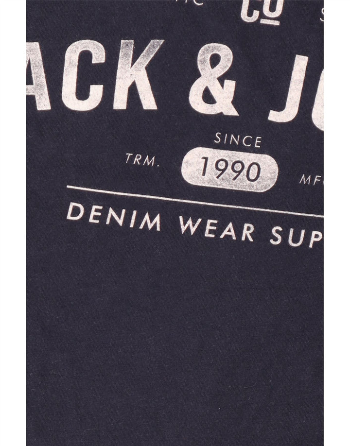 Мужская футболка с рисунком Jack & Jones, темно-синий, хлопковый топ среднего размера