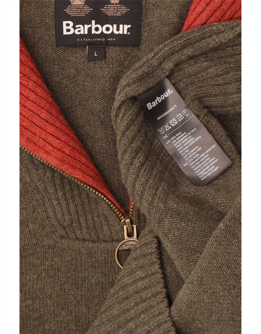 Мужской джемпер с воротником на молнии Barbour, большой шерстяной свитер цвета хаки