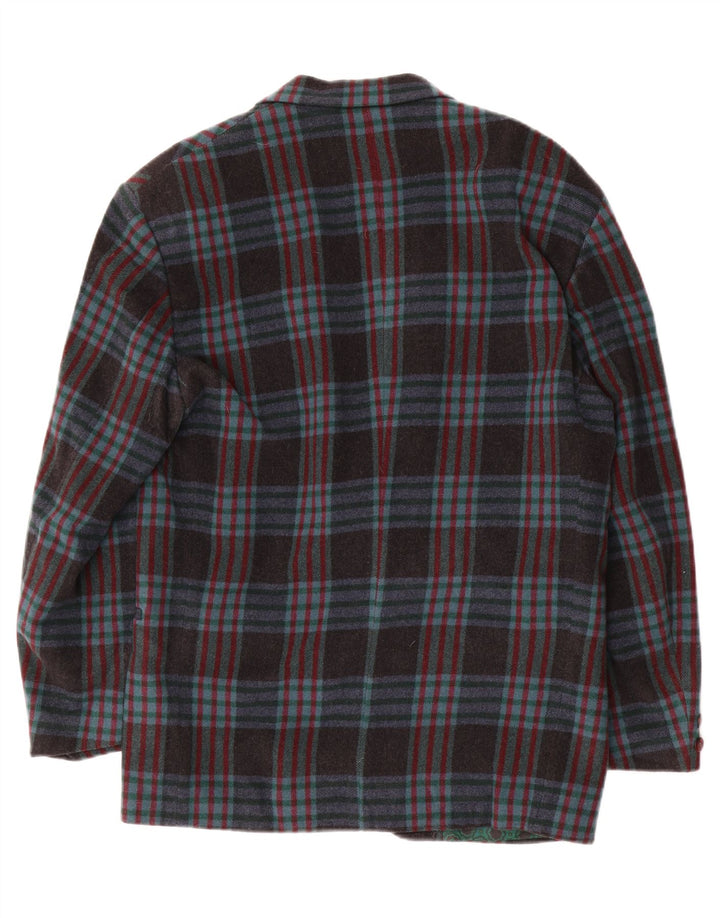 Винтажный мужской пиджак на 2 пуговицах IT 48, средний темно-синий в клетку, шерстяной