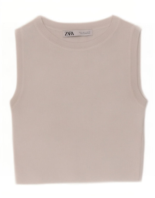 Zara Womens Crop Vest Top UK 12 Medium White Viscose