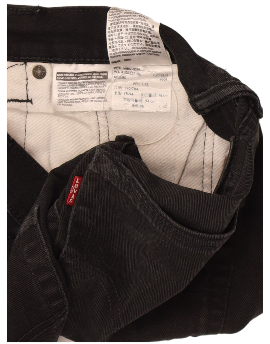 Мужские узкие джинсы Levi's W31 L32, черный хлопок