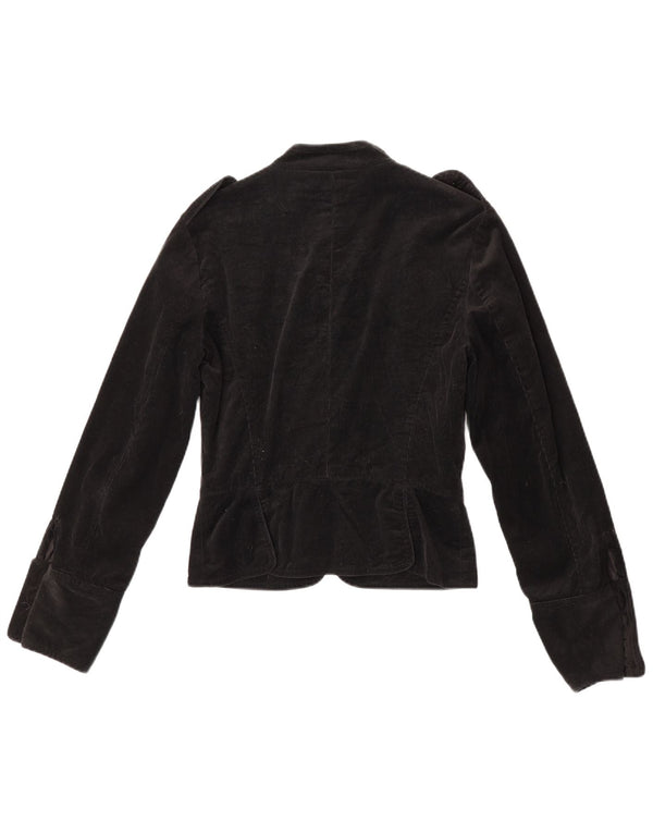 Женский вельветовый пиджак Zara в стиле милитари, Великобритания 12, средний серый с цветочным принтом