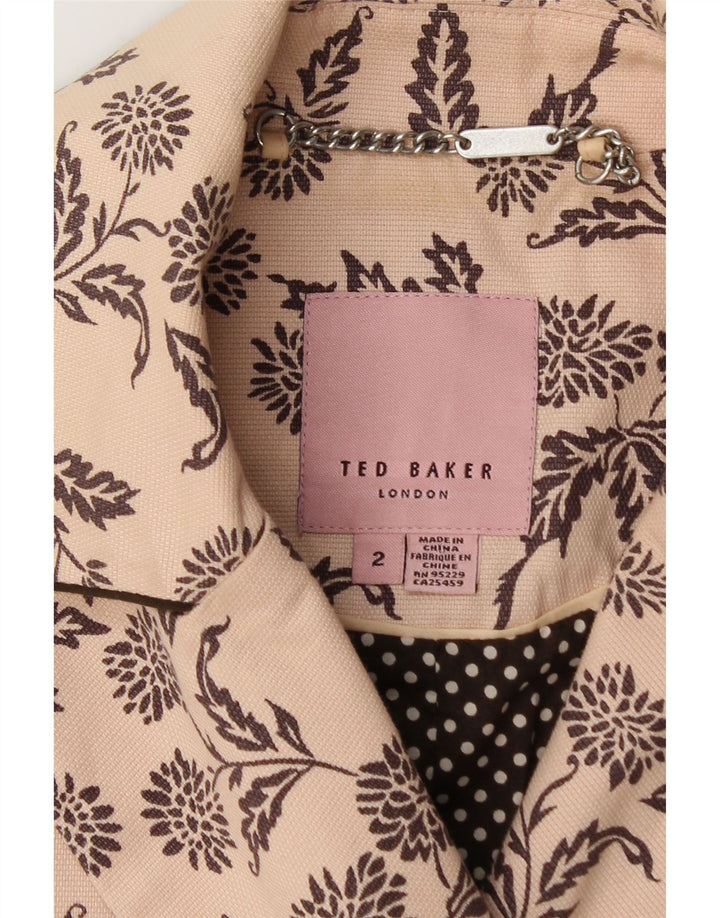 Женский двубортный пиджак TED BAKER, размер 2, маленький, бежевый с цветочным принтом
