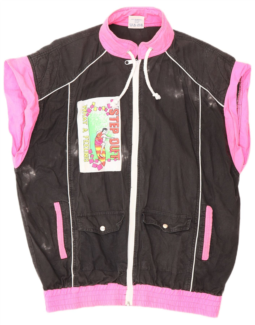 ВИНТАЖНЫЙ женский спортивный костюм с графическим рисунком, верхняя куртка UK 18 XL, черный с цветными блоками