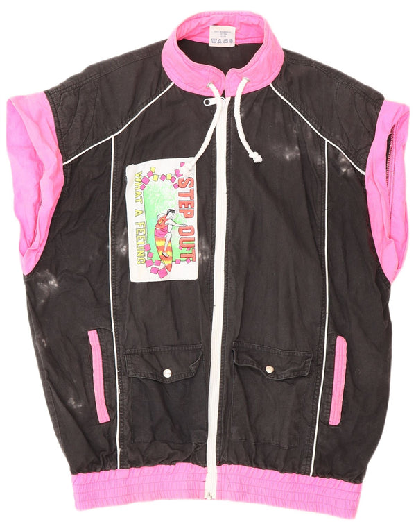 ВИНТАЖНЫЙ женский спортивный костюм с графическим рисунком, верхняя куртка UK 18 XL, черный с цветными блоками