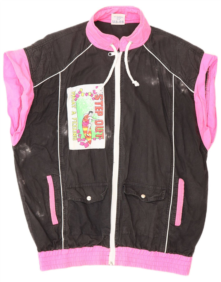 ВИНТАЖНЫЙ женский спортивный костюм с графическим рисунком, верхняя куртка UK 18 XL, черный с цветными блоками