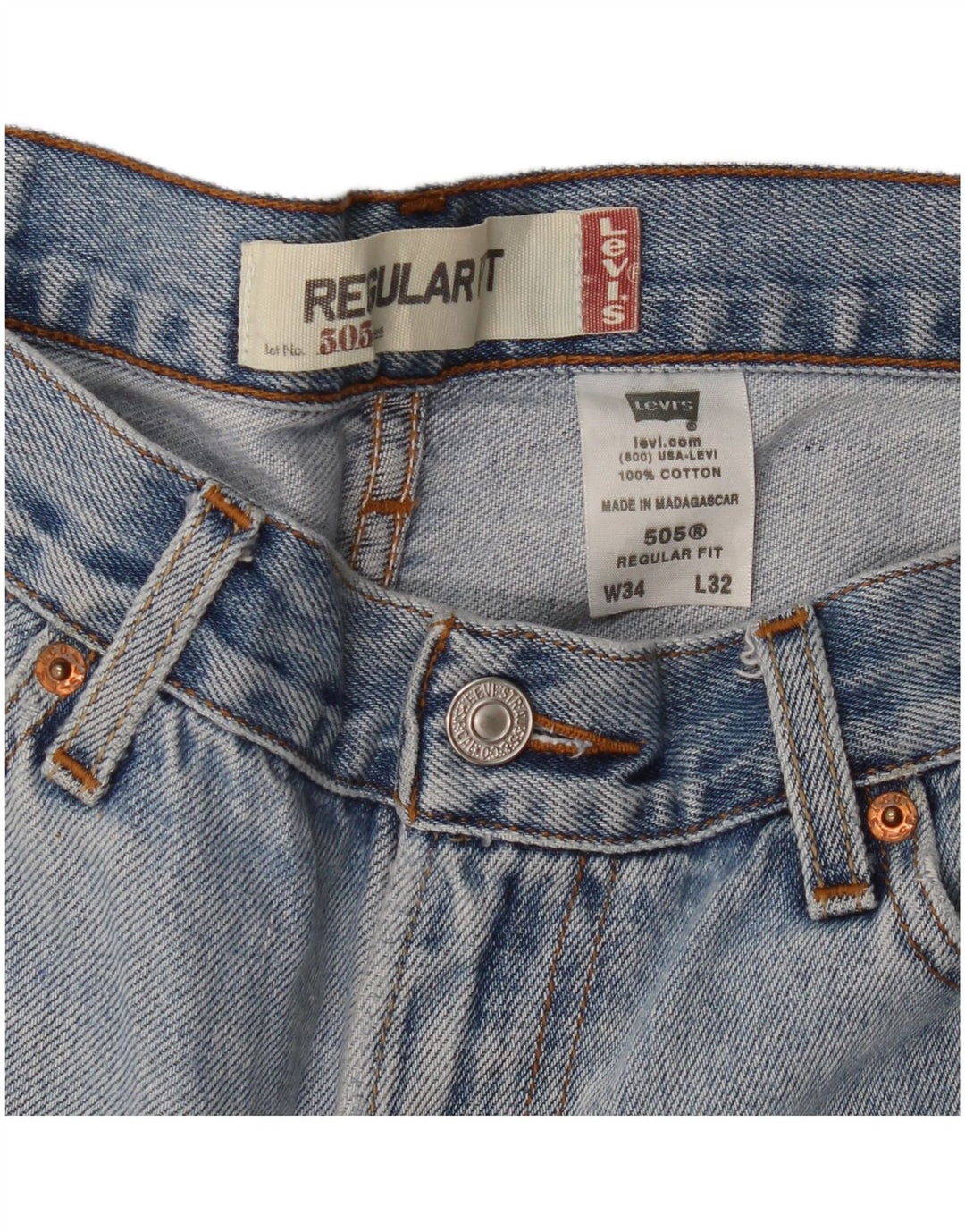 Мужские прямые джинсы LEVI'S 505 Regular Fit W34 L32 Синие, хлопок