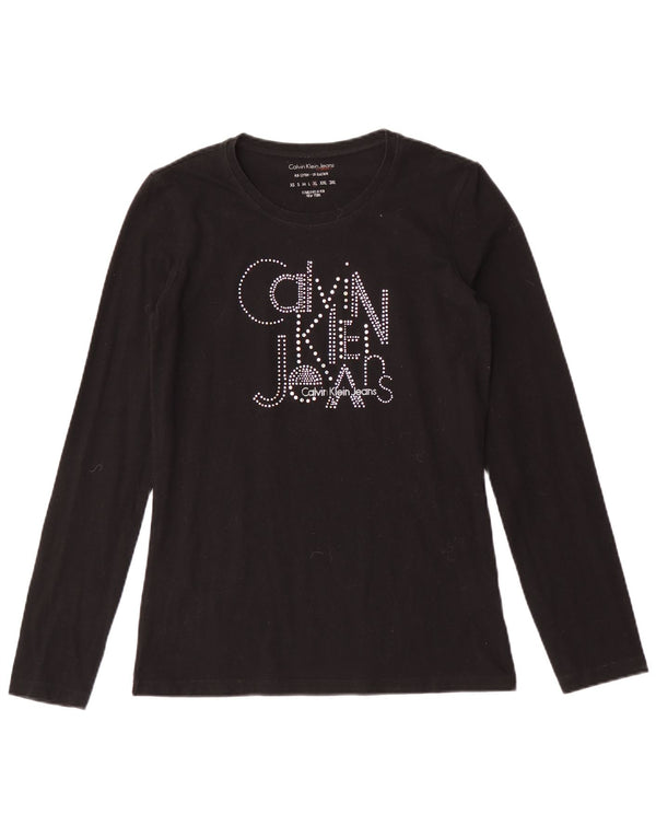 Женские джинсы Calvin Klein Jeans с длинным рукавом и графикой, Великобритания 18 XL, черный хлопок