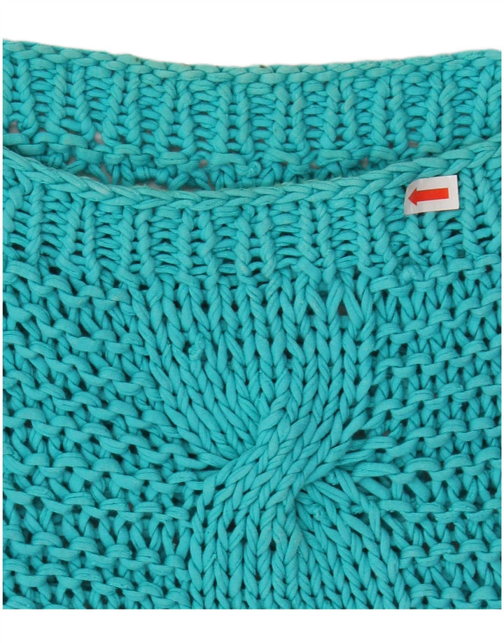 ВИНТАЖНЫЙ женский укороченный джемпер с вырезом лодочкой, Великобритания 14, средний бирюзовый цвет