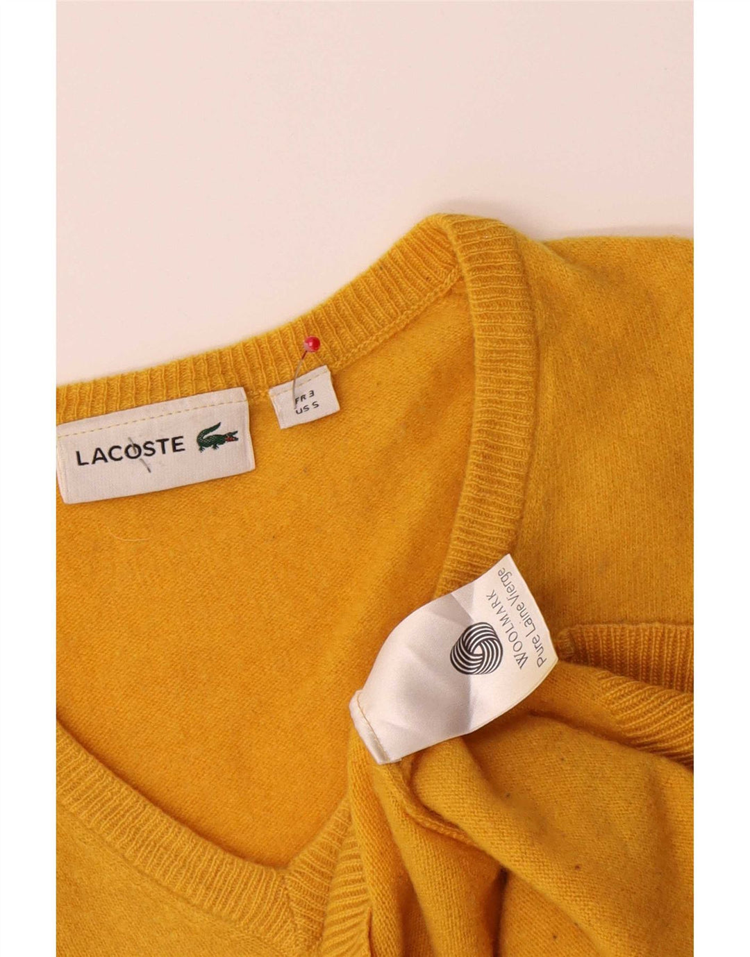 Мужской джемпер с v-образным вырезом Lacoste, размер 3, маленький, желтый, из натуральной шерсти