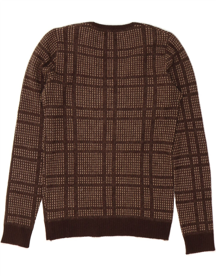 VINTAGE Womens V-Neck Jumper Sweater IT 44 Medium Brown Check Vintage Vintage and Second-Hand Vintage from Messina Hembry 