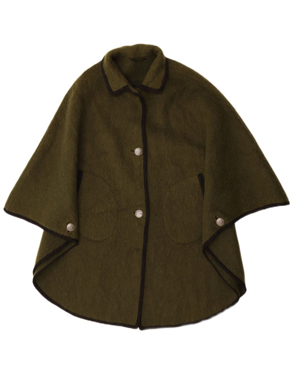 Винтажное женское пальто-пончо оверсайз IT 48 XL, новая зеленая шерсть