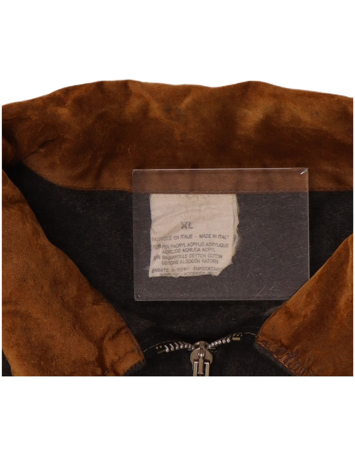 Винтажная мужская куртка-бомбер с графическим рисунком UK 42 XL, серая, акрил с цветными блоками