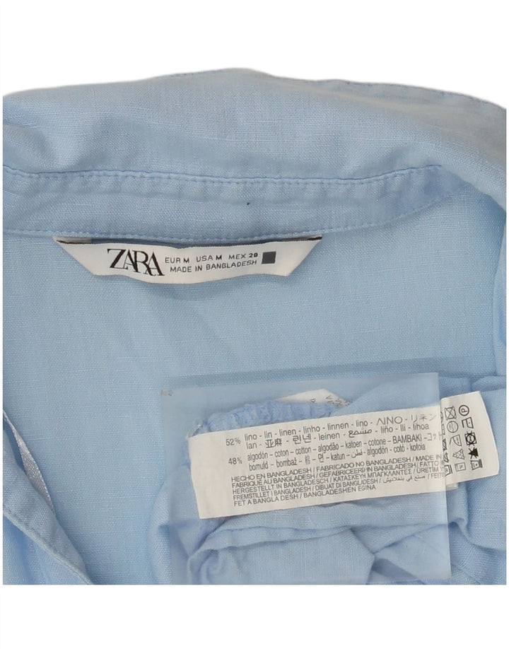 Женское многоярусное платье Zara UK 14, средний синий льняной цвет
