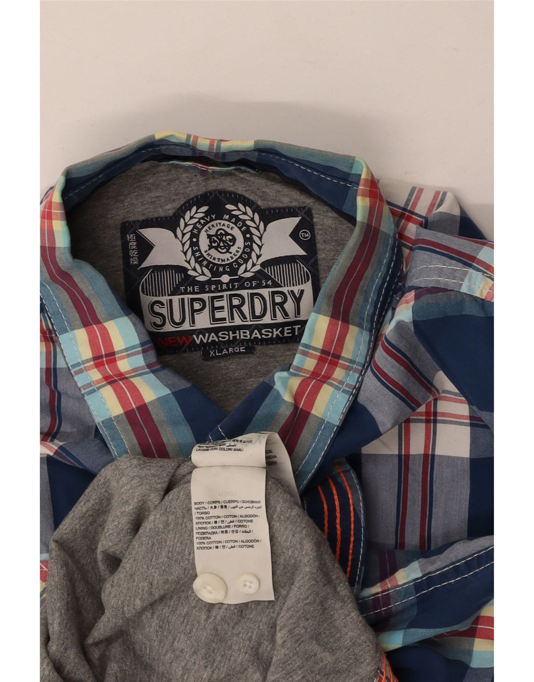 SUPERDRY Мужская рубашка XL, синяя клетка, хлопок