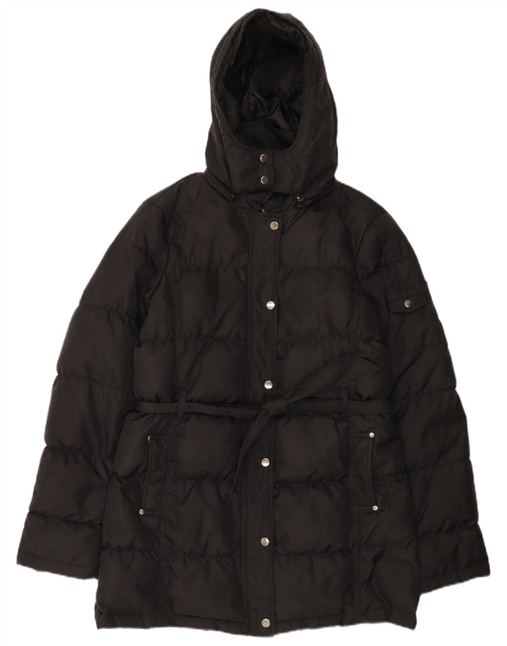 Женское пуховое пальто с капюшоном Zara UK 14, средний черный
