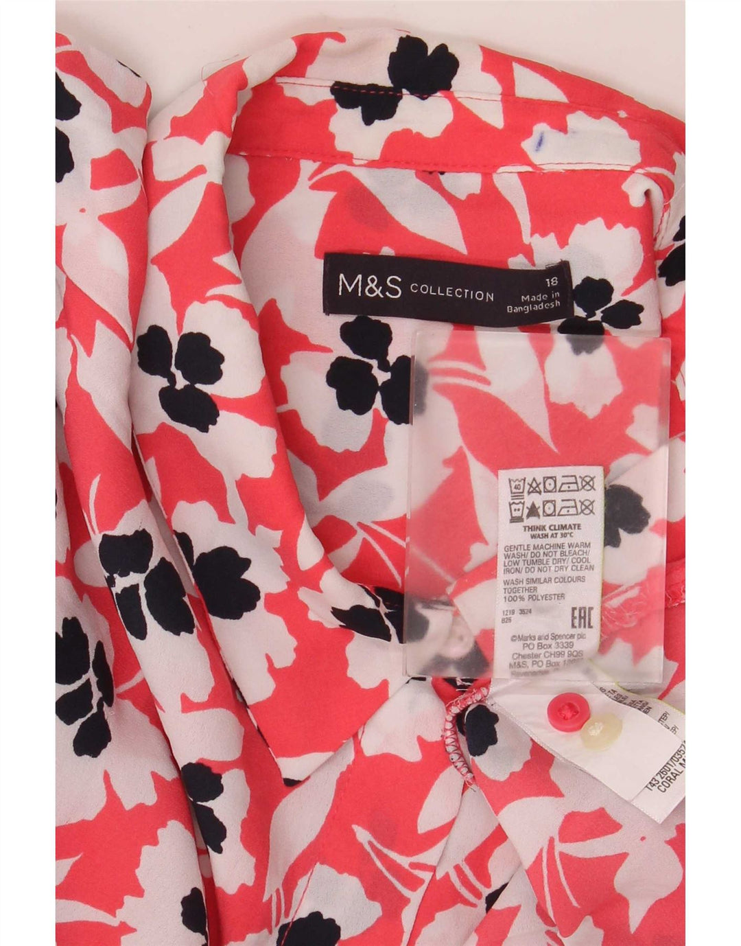 Женская блузка-рубашка оверсайз Marks & Spencer UK 18 XL, красный полиэстер с цветочным принтом