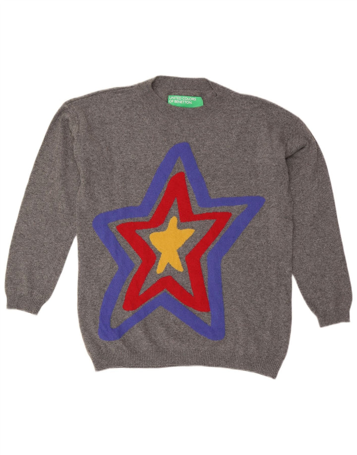 Мужской джемпер с круглым вырезом BENETTON, средний серый с цветочным принтом