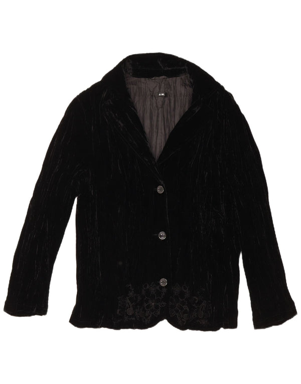 ВИНТАЖНЫЙ женский бархатный пиджак с 3 пуговицами, Великобритания, 18 XL, черный с цветочным принтом