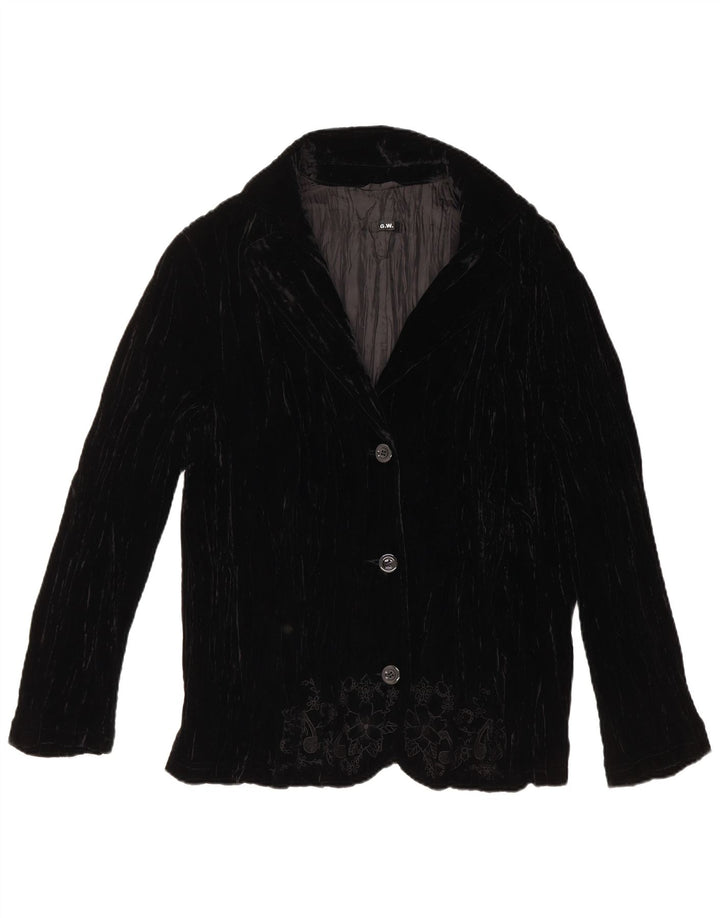 ВИНТАЖНЫЙ женский бархатный пиджак с 3 пуговицами, Великобритания, 18 XL, черный с цветочным принтом