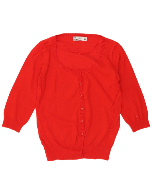 Женский кардиган с рукавом 3/4 Zara UK 12, хлопковый средний красный цвет