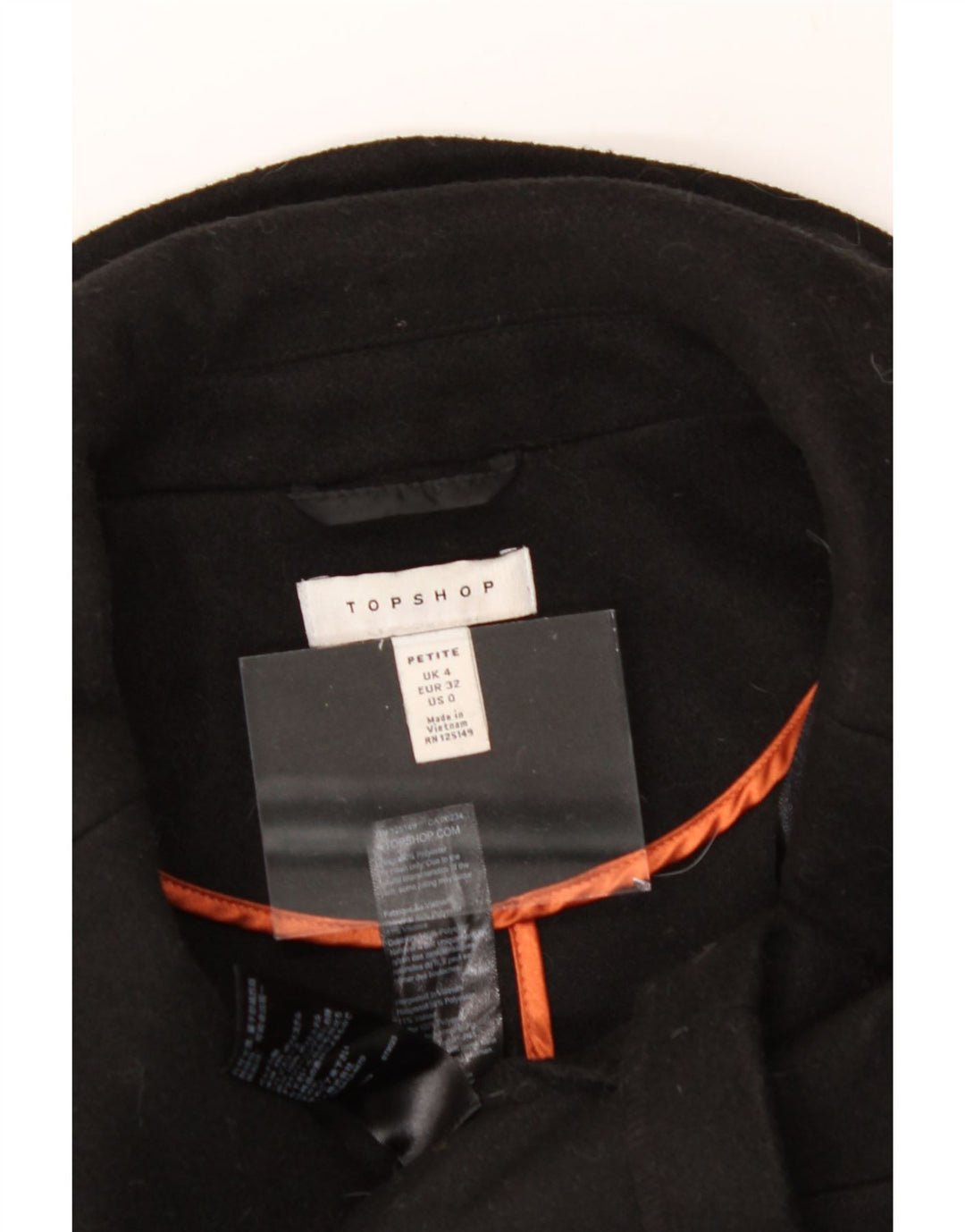 TOPSHOP Womens Overcoat UK 4 XS  Black Polyester Vintage Topshop and Second-Hand Topshop from Messina Hembry 
