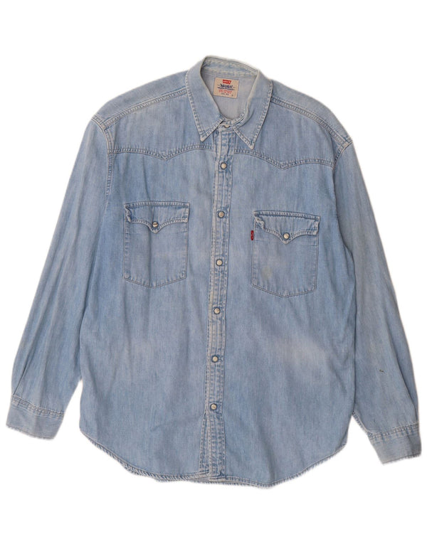 Мужская джинсовая рубашка Levi's, большая синяя хлопковая ткань