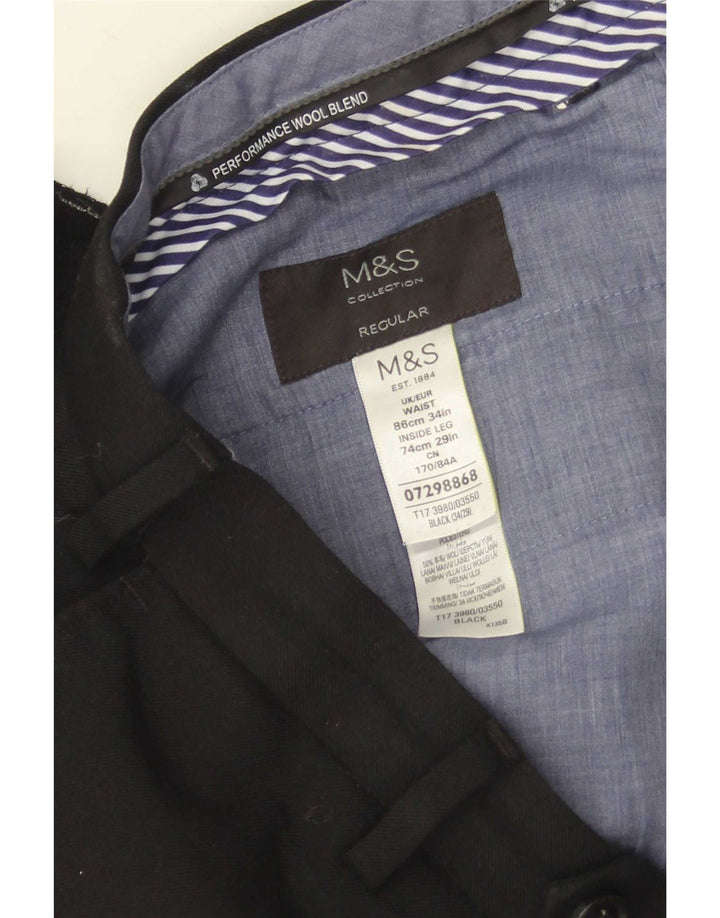 Мужские прямые костюмные брюки Marks & Spencer W34 L29, черные шерстяные
