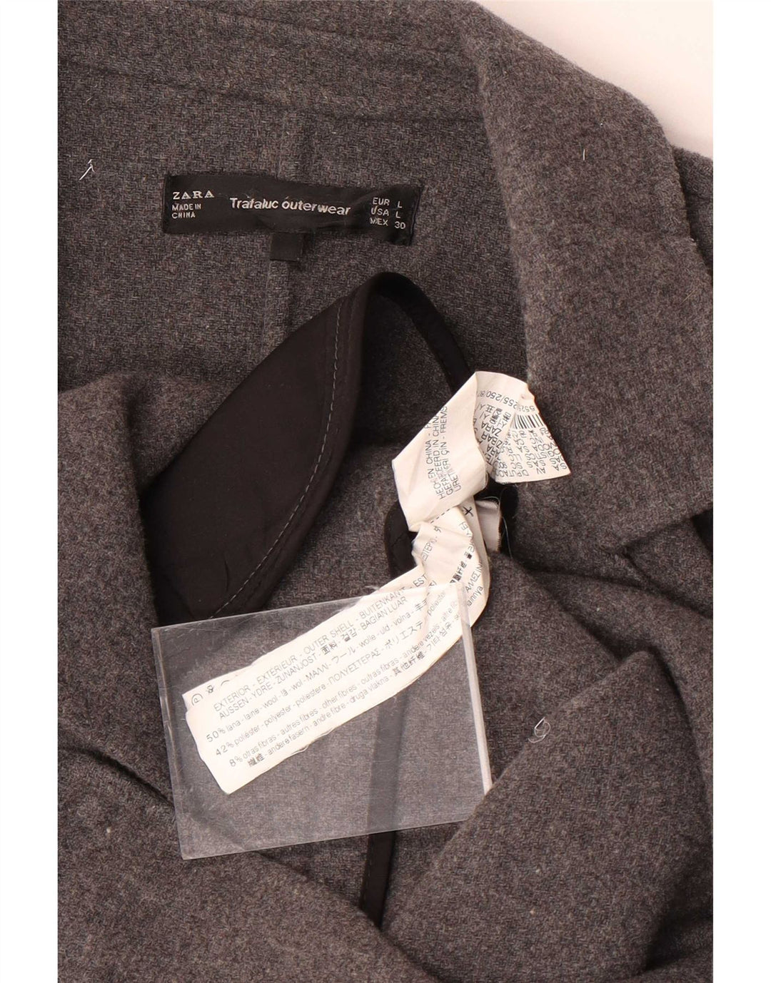 Женское открытое пальто Zara Trafaluc UK 16, большое, серое, шерстяное