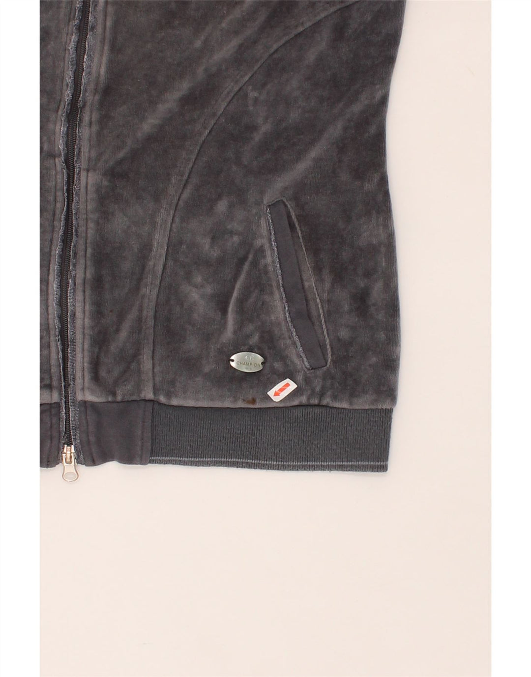 CHAMPION Womens Velour Tracksuit Top Jacket UK 14 Medium Grey Vintage Champion and Second-Hand Champion from Messina Hembry 