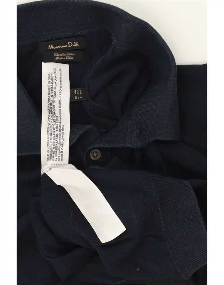 Мужской джемпер с воротником поло Massimo Dutti, маленький темно-синий хлопковый свитер