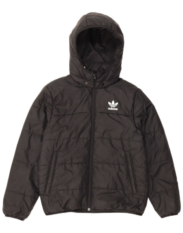Утепленная куртка Adidas с капюшоном для мальчиков 11-12 лет, черный полиэстер