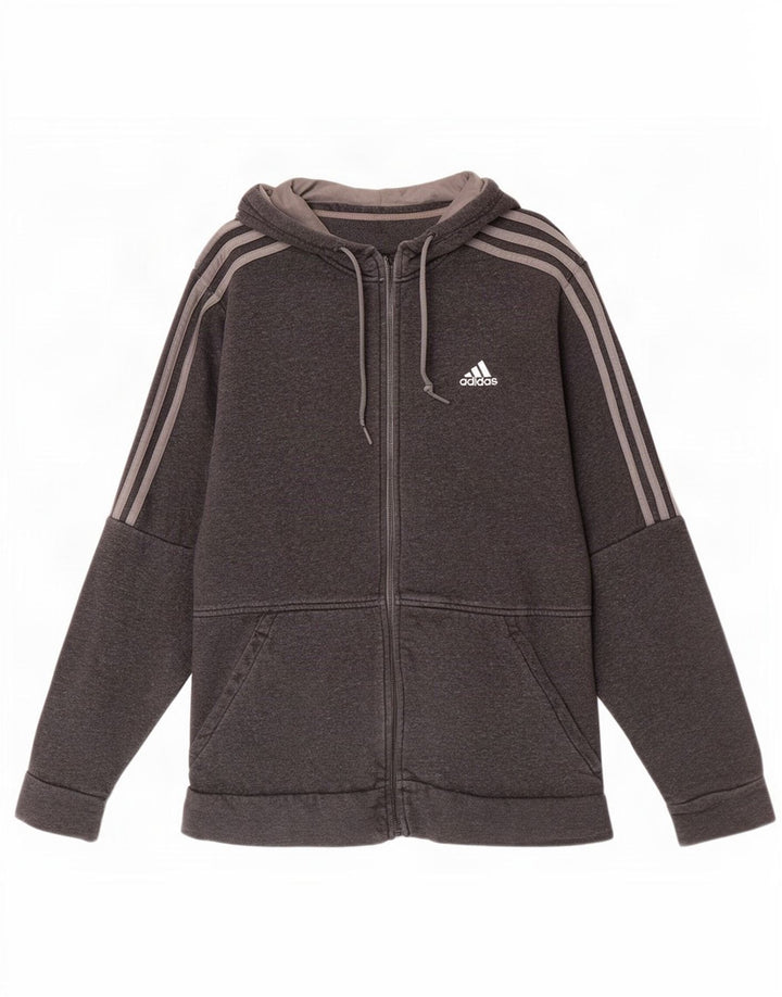 Мужской свитер с капюшоном на молнии Adidas среднего серого цвета, хлопок