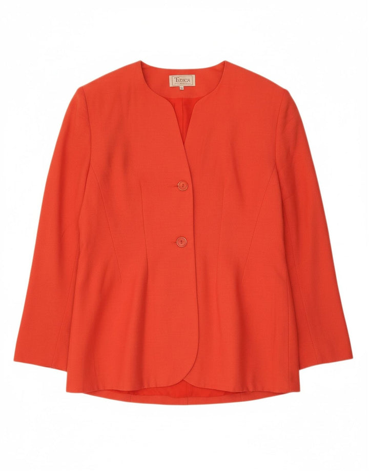 VINTAGE Womens 2 Button Blazer Jacket UK 12 Medium Red Rayon