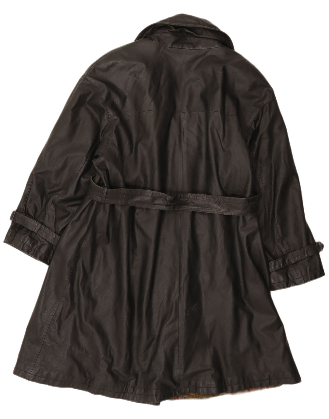 Винтажное женское двубортное кожаное пальто IT 44 Medium Black Leather