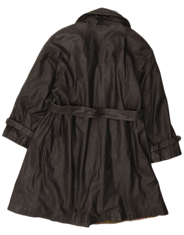Винтажное женское двубортное кожаное пальто IT 44 Medium Black Leather