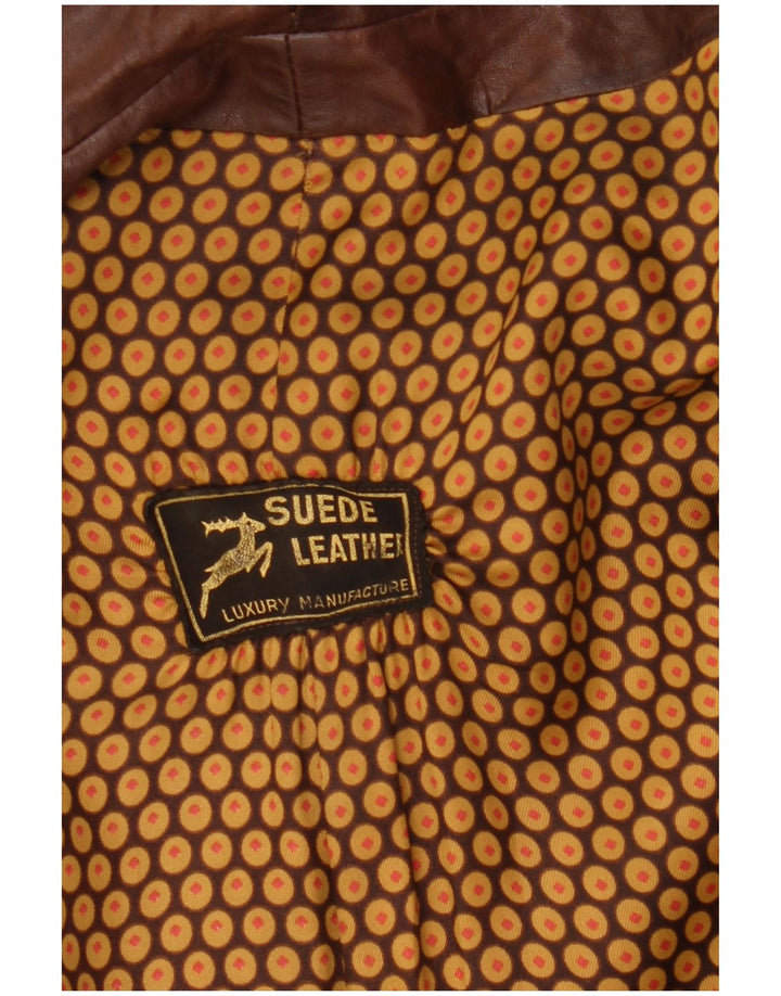 Винтажное мужское двубортное кожаное пальто UK 36 маленькое коричневое кожаное