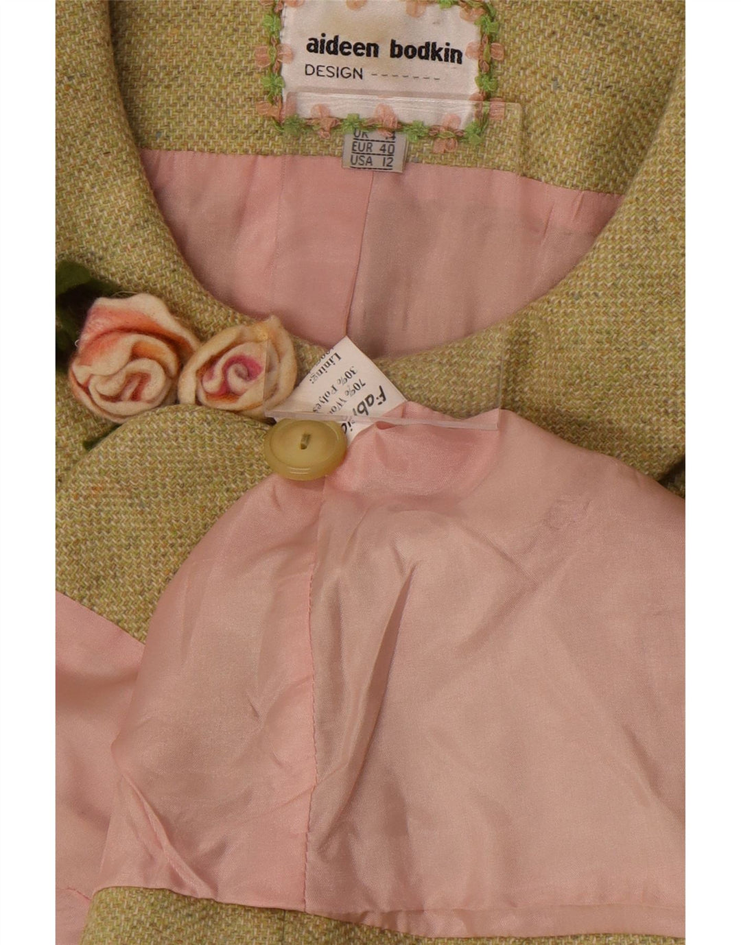 Женский пиджак Aideen Bodkin на 5 пуговицах, Великобритания 14, большой зеленый шерстяной пиджак