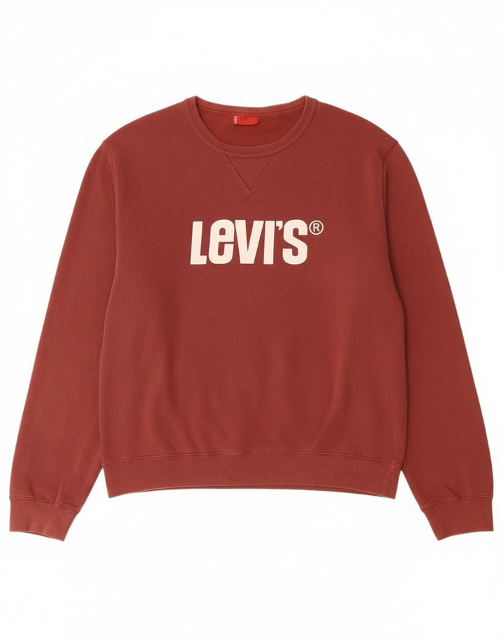 Мужской свитшот с рисунком Levi's, большой темно-бордовый хлопковый джемпер
