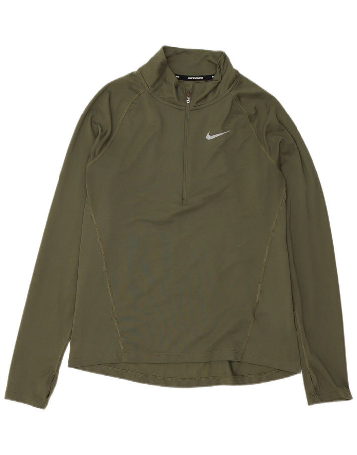 Женский топ для бега с воротником на молнии и длинным рукавом Nike UK 14, полиэстер среднего цвета хаки