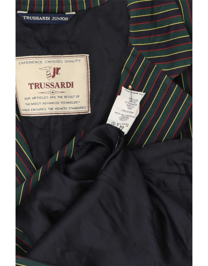 Trussardi Блейзер на двух пуговицах для мальчиков 15–16 лет, хлопковая зеленая полосатая куртка