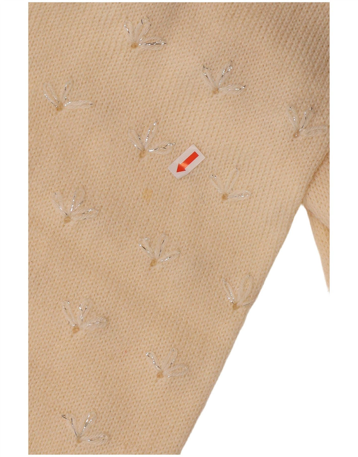 ВИНТАЖНЫЙ женский джемпер с v-образным вырезом, Великобритания 14, средний с белым цветочным принтом