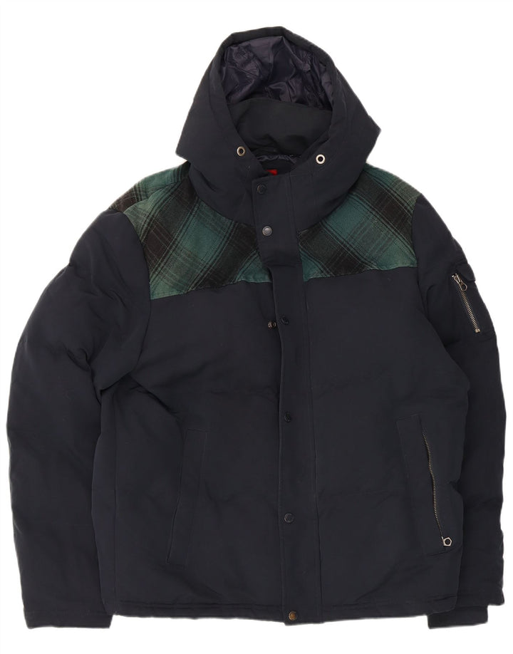 Мужская лыжная куртка Superdry с капюшоном UK 42 XL Темно-синяя клетка из полиэстера