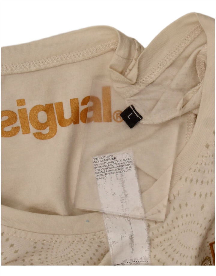 Женская футболка с рисунком DESIGUAL Top UK 14, большой бежевый пятнистый хлопок