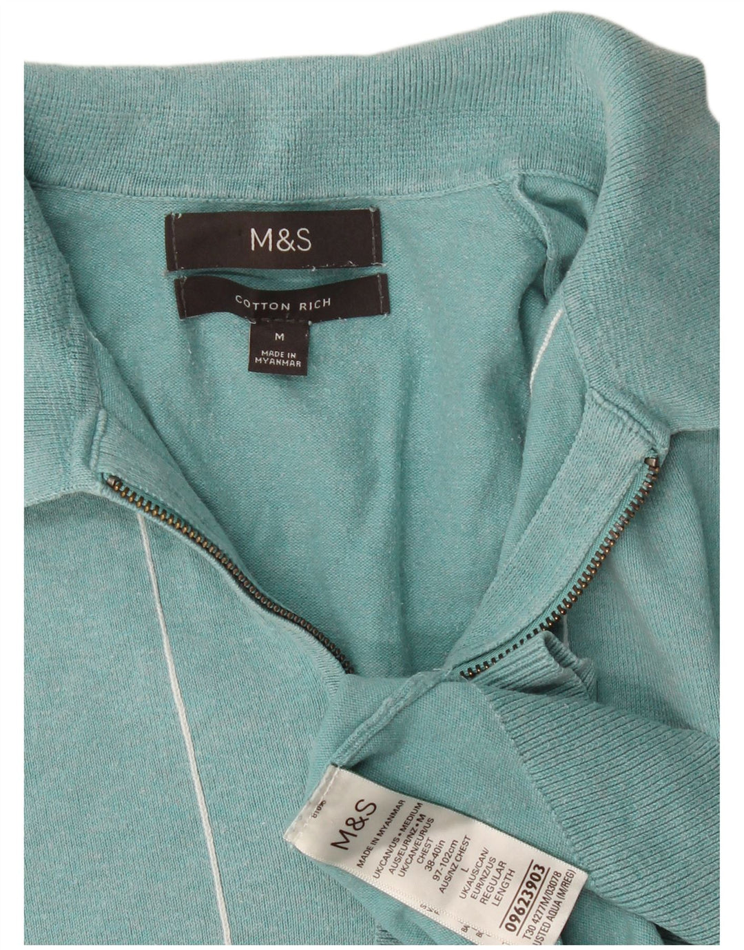 Мужская рубашка поло с коротким рукавом Marks & Spencer средней бирюзовой полоски