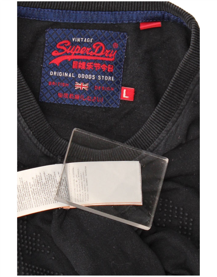 Мужской топ с рисунком Superdry, большой черный хлопок с длинным рукавом