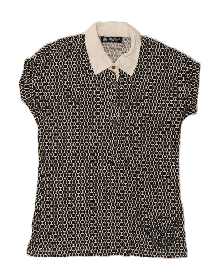 NORTH SAILS Womens Polo Shirt UK 12 Medium Black Geometric Cotton Vintage North Sails and Second-Hand North Sails from Messina Hembry 