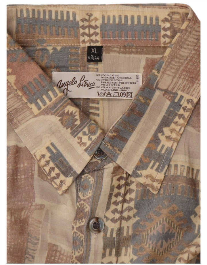 Мужская рубашка ANGELO LITRICO, размер 43/44 XL, бежевая, вискоза с геометрическим рисунком, ацтек