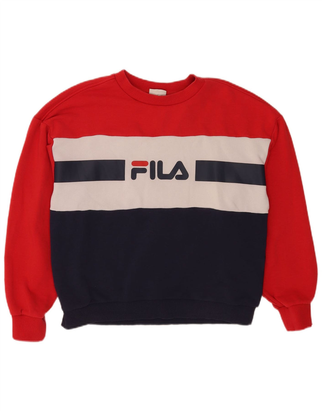 Женский свитер Fila с графическим рисунком, Великобритания 14, средний красный, хлопок с цветными блоками